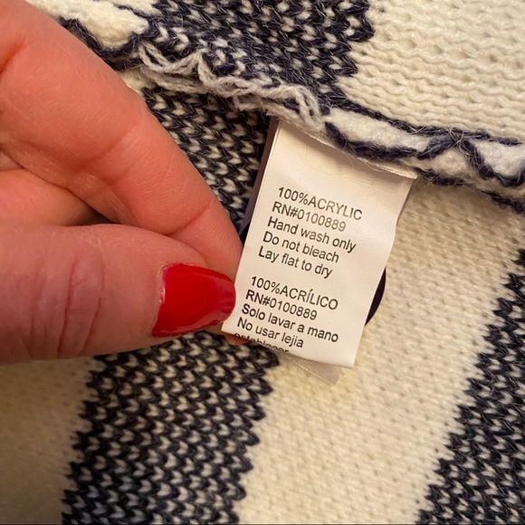 KEREN HART NEW SWEATER CARDIGAN BLUE WHITE STRIPE COLOR BLOCK OPEN FRONT SIZE S - Picture 8 of 8